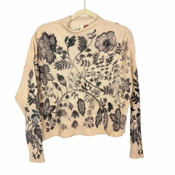 Anthropologie The Alani Cashmere Mock-neck Sweater Beige Floral Pilcro Small - Picture 2 of 16